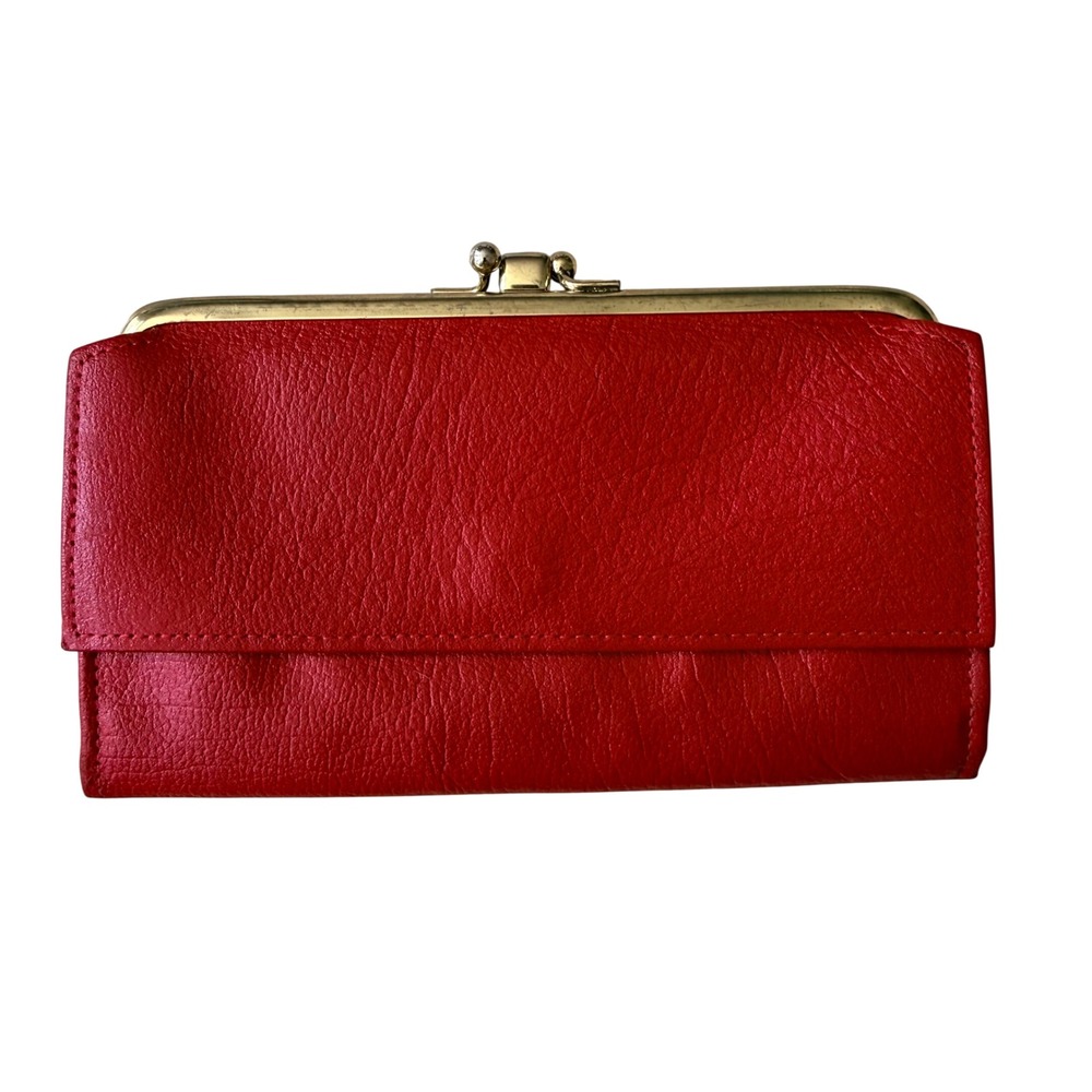 VTG Princess Gardner Wallet Womens Red cowhide Leather Kiss Lock Trifold Clutch